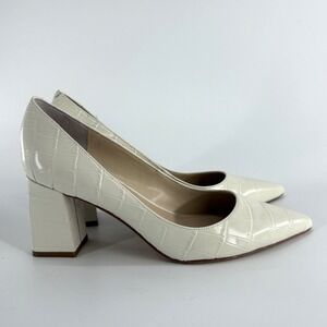 Marc Fisher Croc Pumps Womens 8 Ivory Block Heel Croc Embossed Career Holiday
